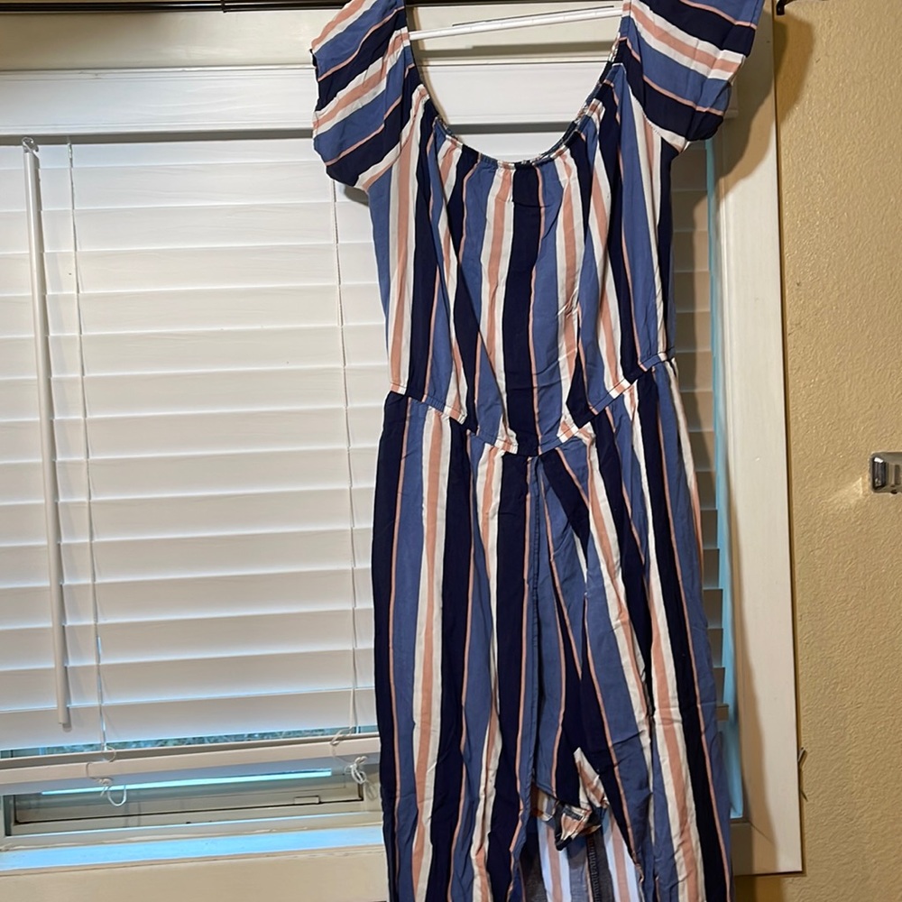 stripped romper with a “cape”